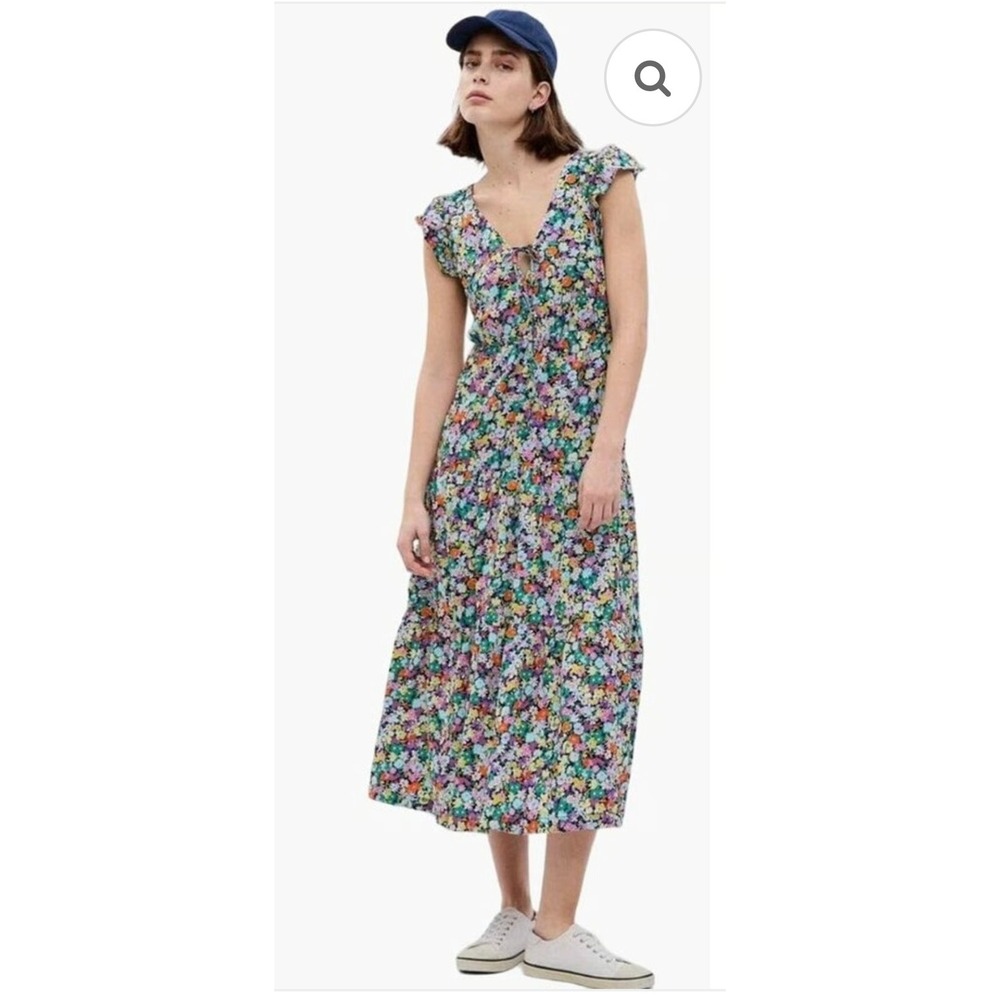 GAP Floral Flutter Sleeve V Neck Cotton Midi‎ Dress Size S